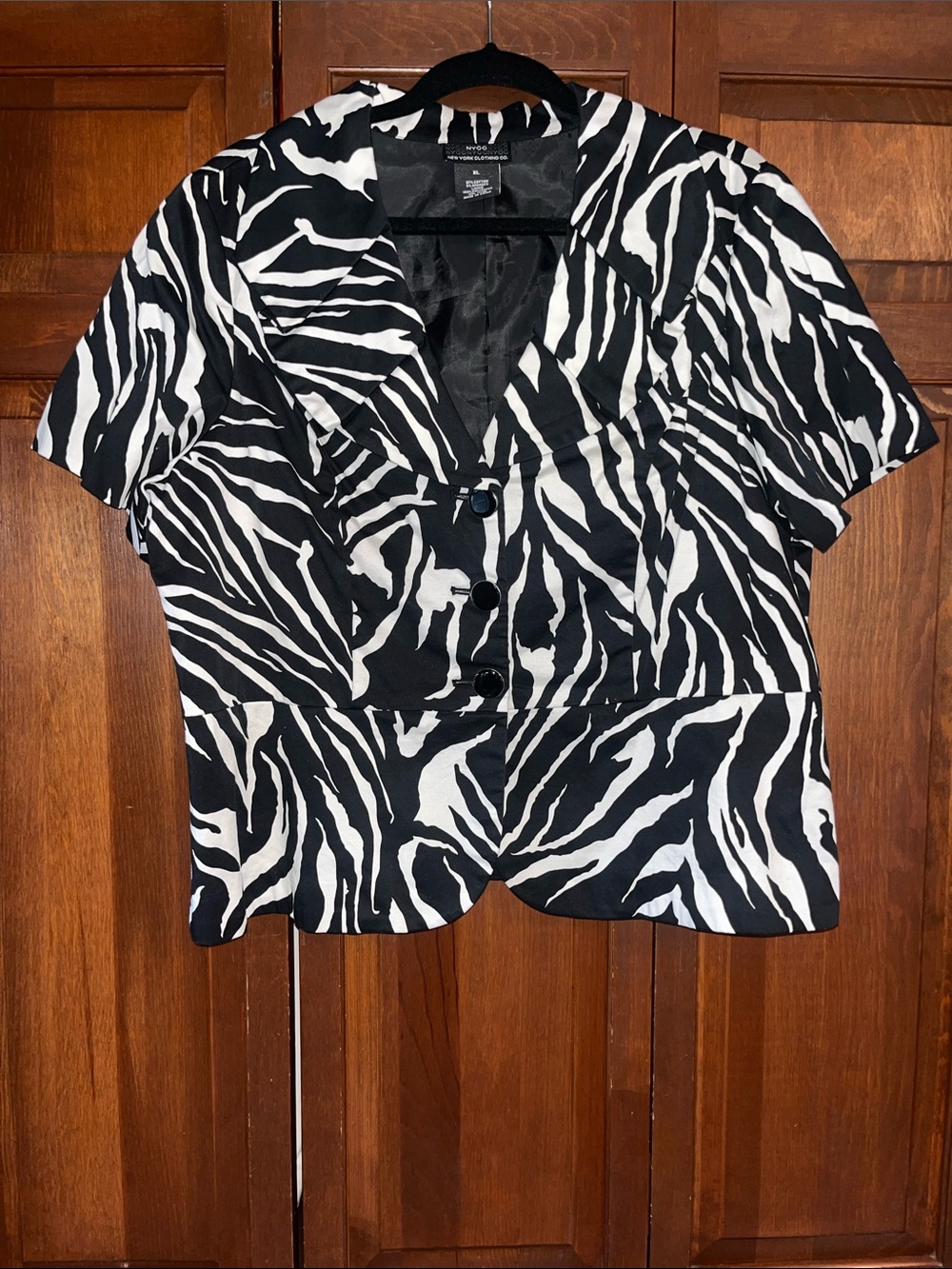 Women's Zebra-Print Short Sleeve Blazer - Black & White